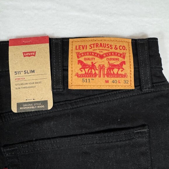 Levi's 511 Slim Fit Men's Stretch Straight Jeans Black 40 x 32 NWT - Picture 4 of 9